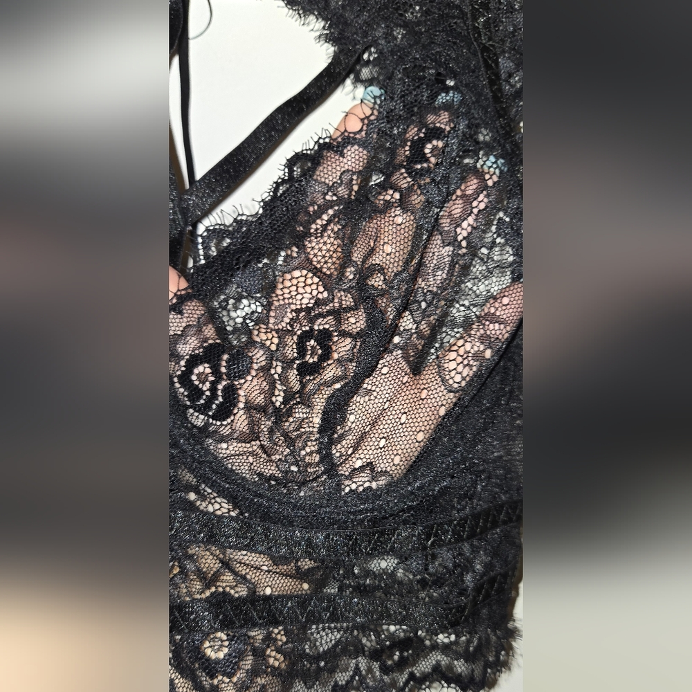 4 Pc Set Lace Cage Tie Collarbone Detail Mesh See Thru Skirt Garter Gloves Sexy - Picture 5 of 16